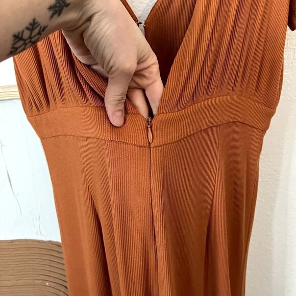 Allison + UO Orange Allison Wide Leg Ribbed Deep Plunge Backless Jumpsuit - Picture 8 of 11